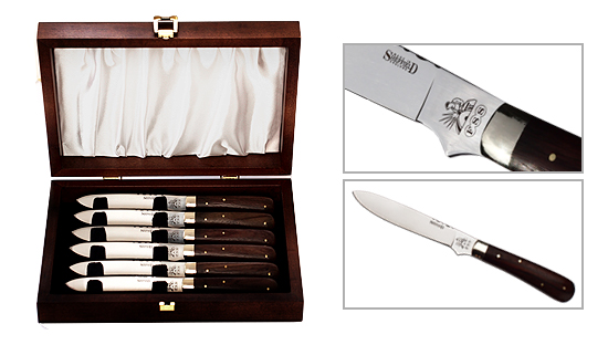 The Loxley four pin steak knife with wood handles